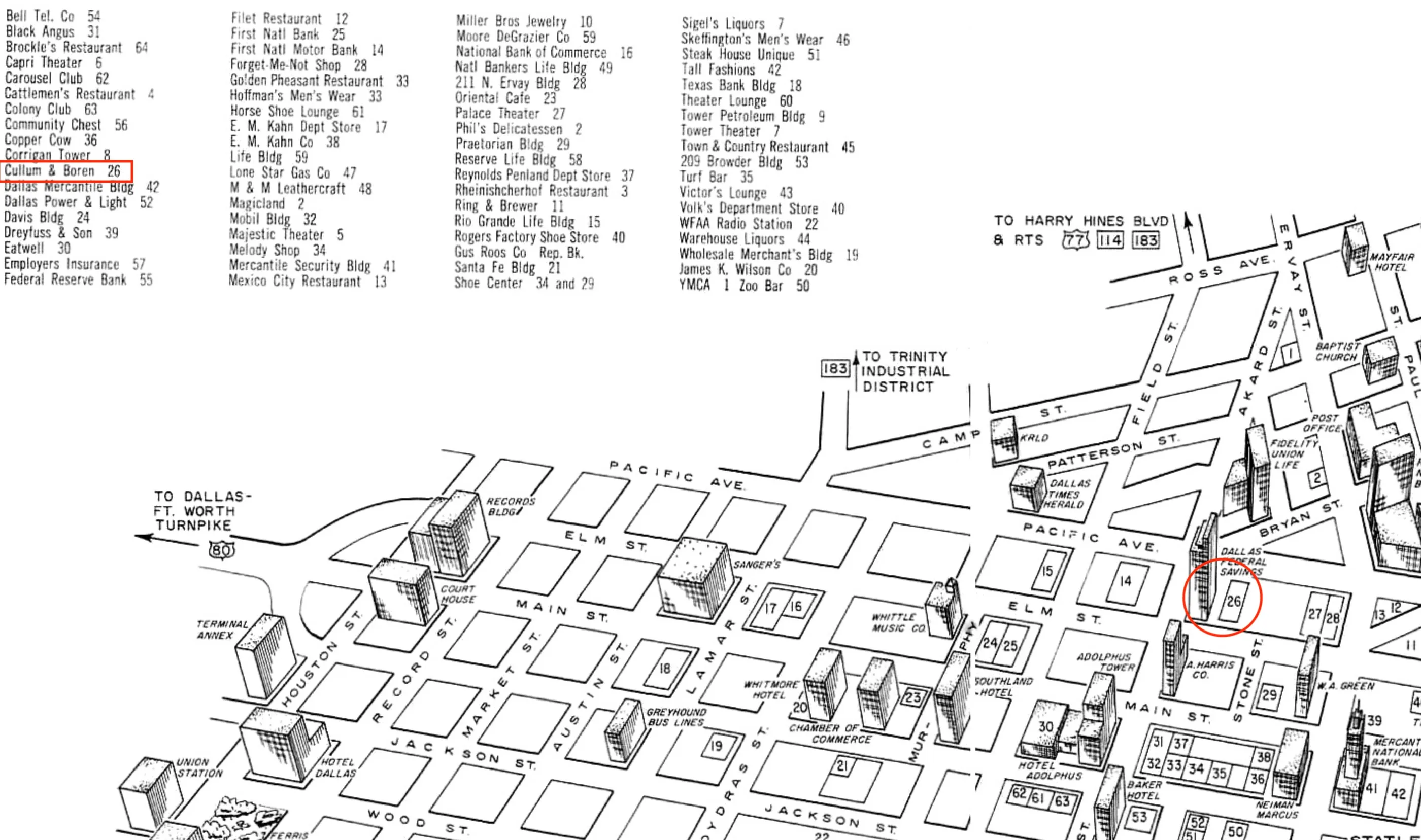 Dallas, 1964, AIA Map for the Curious Conventioneer