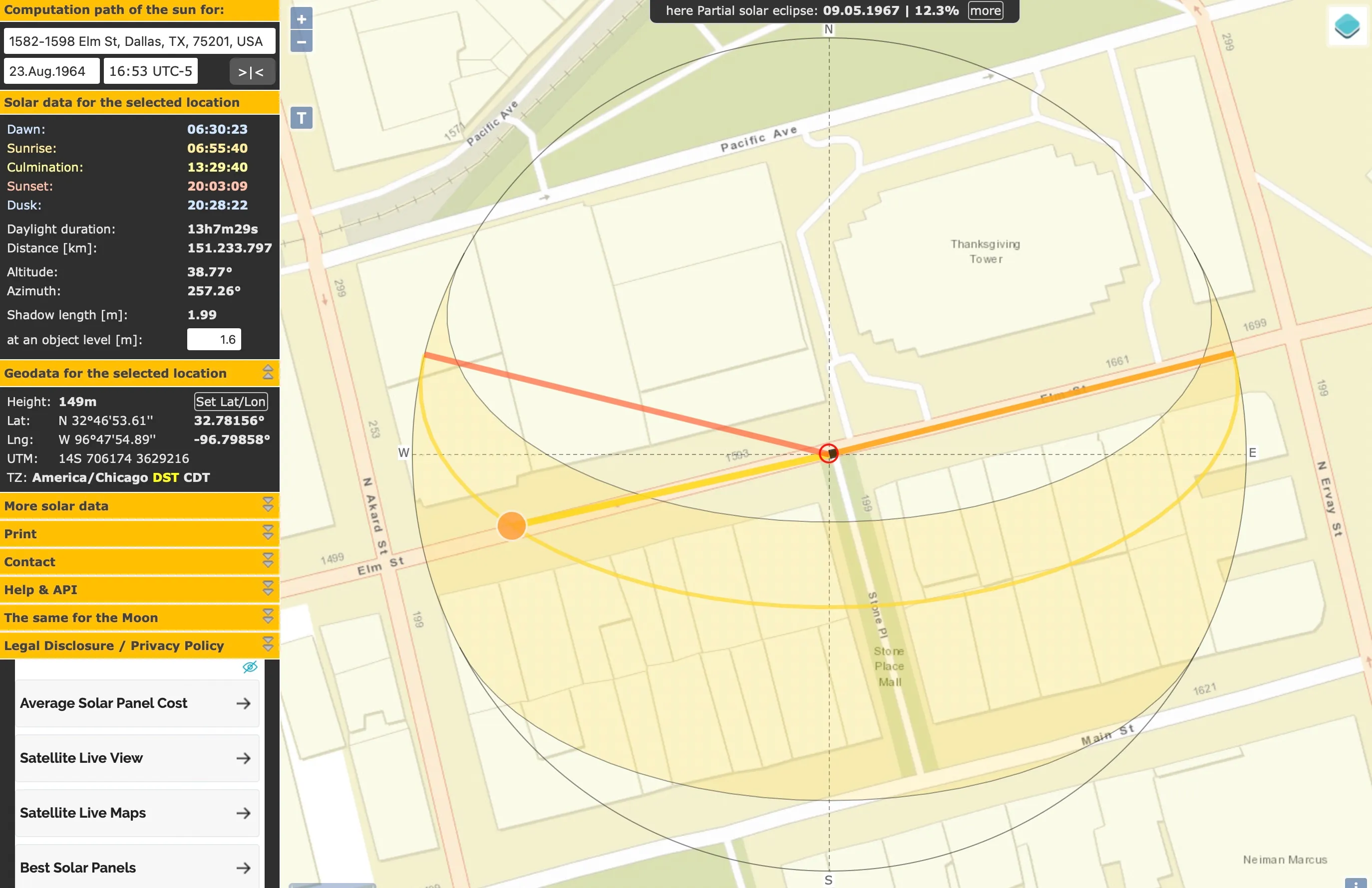 Dallas, 1964, SunCalc